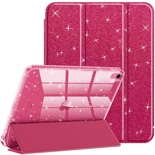 Fintie Glitzer Hülle für iPad A16 11./10. Generation (2025/2022, 11/10.9) | Transparente Glitzer-Schutzhülle mit Stifthalter, Stoßfest Glänzender Rückseite & Auto Sleep/Wake, Burgund