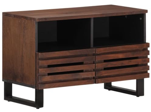 Makastle Meuble TV, Meuble de Salon, Console TV avec Tiroirs et Étagères, Banc TV en Bois, Table TV, Support Télé, Meuble Tele, pour Salon et Bureau, marron 70x34x46 cm bois massif de manguier