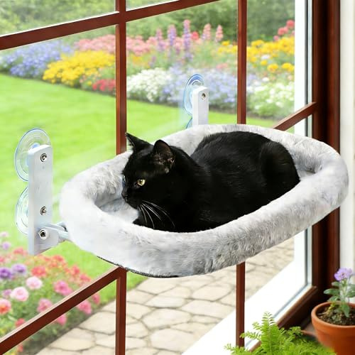 Katzen fensterliege-Faltbare Fenster hängematte für Katzen-Katze fensterbett,52cm Fenster hängematte Bis zu 40LB Grau [Glühende Sterne Muster] (Grau-Doppelseitig, L-52CM)