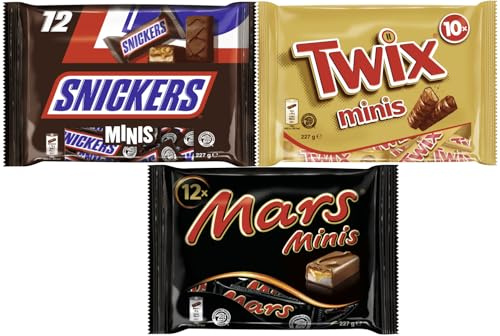 Schokoriegel Minis Mix 681g – Snickers, Twix & Mars – je 227g, 3er Set