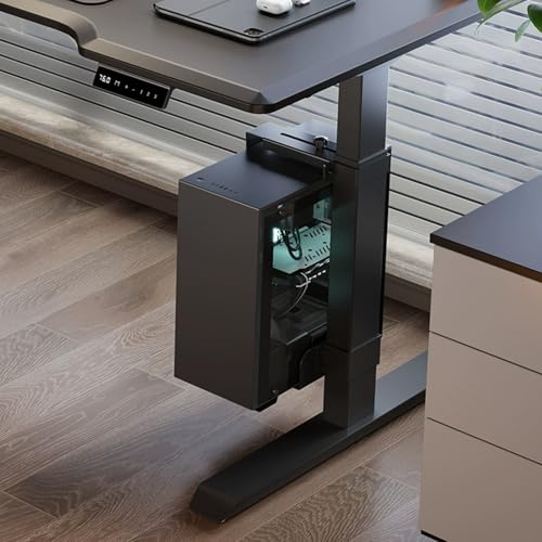 Adjustable Under Desk Clamp-on Desk Leg PC Mount, Cpu Bracket Space-Saving Width Adjustable, Black Steel Bracket(Black)
