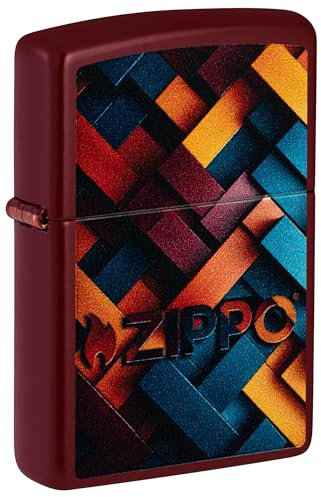 Zippo Windproof Lighter, Geometric Zippo, Merlot, Colour Image, Refillable, Reusable, Windproof Design, Gift Box, Made in USA