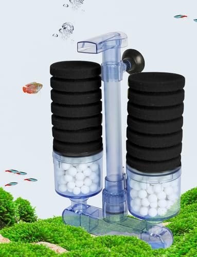 boxtech Aquarium Biochemical Sponge Filter, Ultra-Quiet Air Pump, Double Head, Bio Foam & Ceramic Media, Ideal for Saltwater/Freshwater Tanks