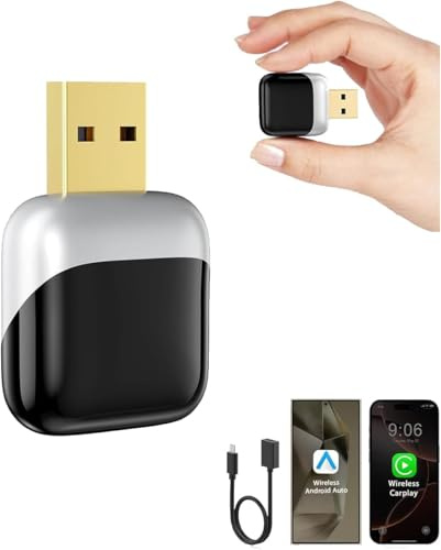 Adaptador CarPlay Inalámbrico iPhone y Android Auto,USB-A/USB-C, Convierte Car Play con Cable en Apple CarPlay Inalámbrico y Android Auto,Compatible con Sistemas Originales Desde 2016,Mini