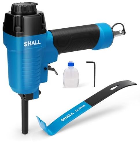 SHALL Pneumatic Nail Remover & 7.5’’ Flat Pry Bar Set, Heavy-Duty Air Punch Nailer Removes 9-16 Gauge Nails, 60-100 PSI Air Nail Puller/Denailer for Wood Pallets, Reclaimed Wood, 1/4’’ NPT Air Inlet