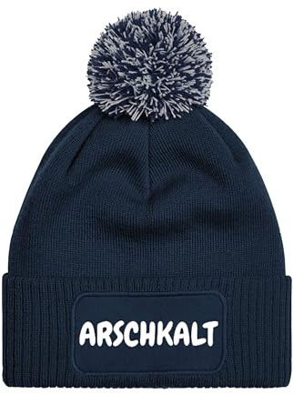 NIMAMA Mütze Beanie Arschkalt Strick Bommel Wintermütze Statement Lustiger Spruch Unisex Strickmütze für Herren & Damen