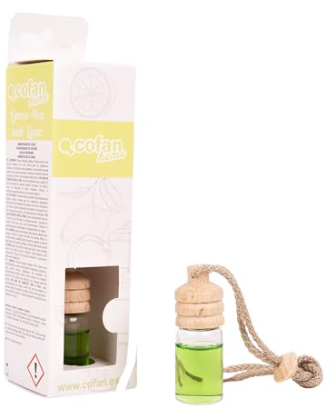 Cofan Unitario deodorante per auto aroma tè verde e lime, tappo in legno diffusore e cordino, essenza agrumata e rinfrescante (confezione da 12 pezzi, lime)