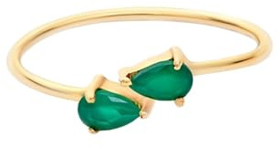 ANAZOZ Engagement Band for Women Water Drop with Created Emerald, Womens Rings 18 K Yellow Gold, Gold, Size J 1/2