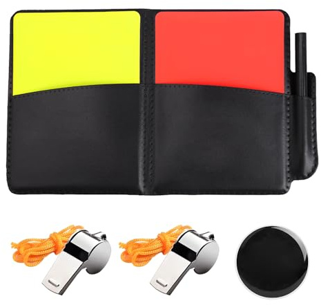 Kit Arbitre Football, Ensemble de Cartes Arbitre de Sport de Football Cartes d'Arbitres de Footballs Kit d'arbitres de Footballs avec 2 Sifflets d'entraînement Sifflet Carte Rouge et Jaune Cartons