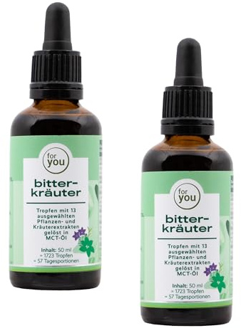for you bitterkräuter tropfen - studienbasierte Bitterkräuter mit 8 ausgewählten Naturkräutern gelöst in Apfelessig - Rezeptur nach Hildegard von Bingen - 2x50ml = 2.400Tropfen ohne Alkohol