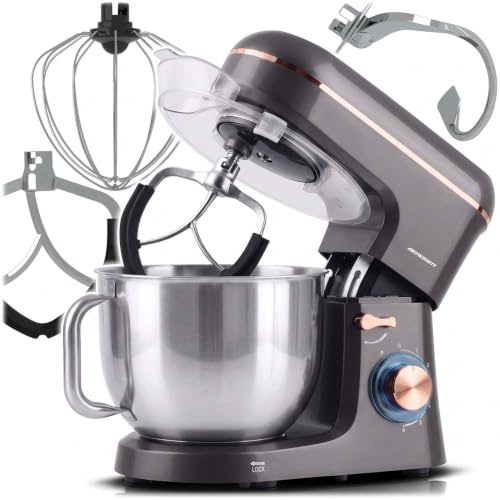 Berdsen Küchenmaschine 1400W - Küchengeräte Mixer - Edelstahlschüssel 6 L - Multifunktional - 6 Geschwindigkeitsstufen - Silber Gold