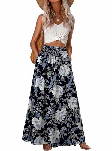 GRECERELLE Damen Rock Sommer Langer Boho Röcke A-Linie Sommerrock Elegant Maxirock Strandkleider Long Flowy Skirt mit Tasche Leicht und Luftig