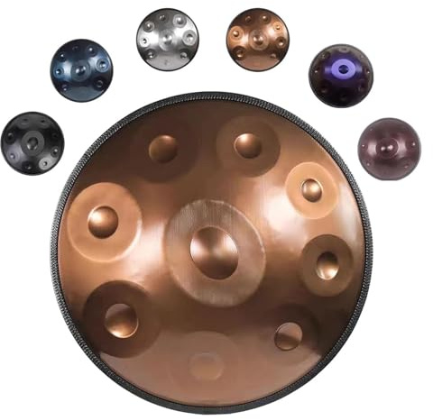 Handpan Drum for Adults Steel Hand Pan Drum 432Hz/440hz 9/10/12 Notes Percussion Instrument in D Minor with Stand Hand Pan Bag Mallets, Handpan 22 Inches Drum Set(Gold,440HZ/10Note)