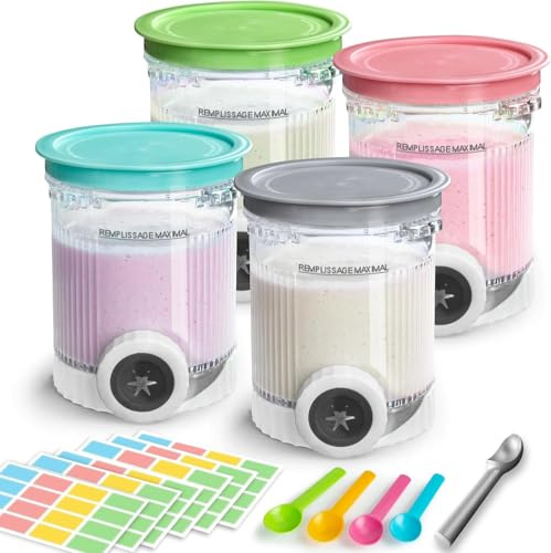 4 Stück Behälter Kompatibel mit Ninja Swirl CREAMi,für CREAMi Eiscreme und Softeismaschine,Behälter für Ninja NC700 NC701EU Serie,BPA-frei,mit Eisportionierer Aufkleber, Spülmaschinenfest