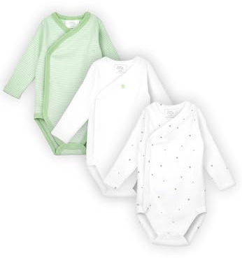Stellou & friends Baby Body, 100% Bio-Baumwoll Wickelbody 3er MultiSet, kuschelweiche und hochwertige Kinder Kleidung für Jungs und Mädchen, Langarm & Kurzarm-body, OEKO-TEX 100 Zertifiziert
