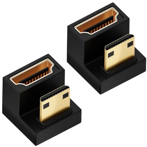 2 Pcs U Shape Mini HDMI to HDMI Adapter, 8K Mini HDMI Adapter, 90 Degree Up Down Angle HDMI Male to HDMI Female Converter HDMI 2.1 48Gbps Extender for Camera DSLR Monitor Projector Display Connector
