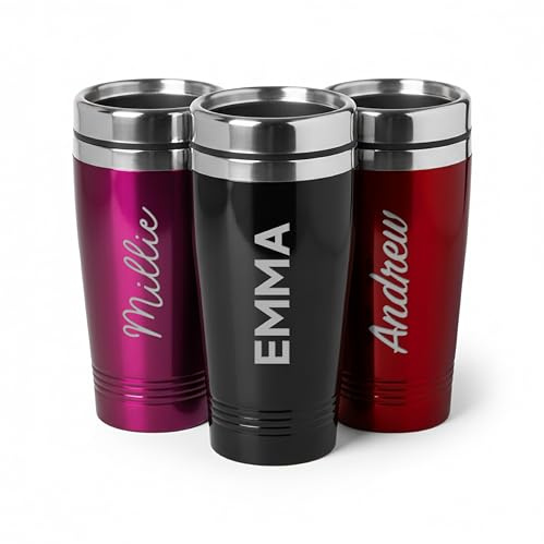 Personalised Travel Mug Engraved Name, 450ml Stainless Steel Thermal Coffee Cup with Lid, Insulated Reusable Coffee Mug for Hot & Cold Drinks, Custom Travel Coffee Mug Gift for Teacher (Red)