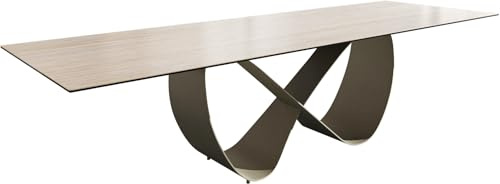 DELIFE Esszimmertisch Edge Keramik Laminam®Travertino Bianco Creme-Weiß 300x100 Infinity Metall Effektfinish Titan