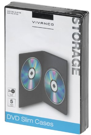 Vivanco DVD Hülle slim, dünn, schmal, Case, Doppelhülle für 2 DVDs, CDs, Blue-rays, 5er Pack schwarz