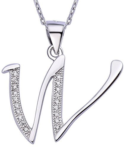 VIKI LYNN Initial Anhänger W 925 Sterling Silber Buchstabe Halskette mit Zirkonia Personalisierte Geschenke für Frauen Damen Mädchen