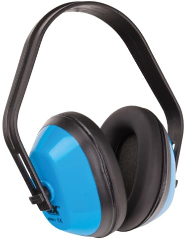 OX Standard Ear Defenders - SNR 25DB, Blue | Large Acoustic Sound-Absorbing Foam-Filled Ear Cups, Adjustable Headband - Worn Overhead, Behind Neck, Under Chin