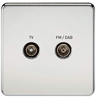 Knightsbridge SF0160PC (Tv & Fm Dab) Screwless Screened Diplex Outlet, Polished Chrome