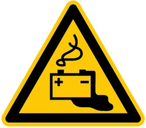 LEMAX® Aufkleber Warnschild, Warnung vor Gefahren durch Batterien W026 DIN EN ISO 7010 Folie selbstkl. gelb/schwarz, 100mm