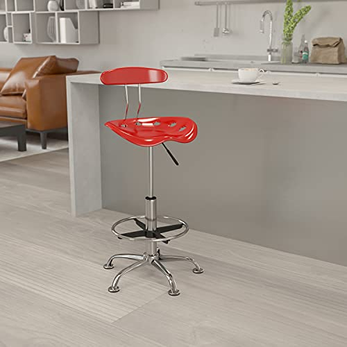 Flash Furniture Arbeitshocker mit Rückenlehne – Ergonomischer Schreibtischstuhl höhenverstellbar mit Fußring aus Metall – Bürostuhl mit Traktorsitz für Home Office – Rot, 50.8 x 43.82 x 104.14 cm