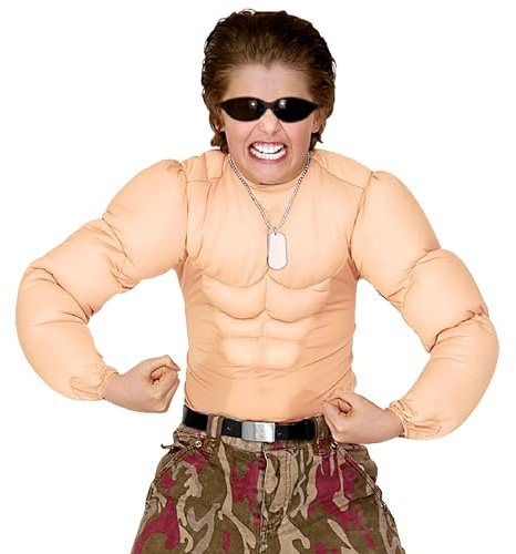 W WIDMANN MILANO Party Fashion - Muskelshirt für Kinder | Mit Sixpack-Optik, passend für Soldaten-, Superhelden- und Bodybuilder-Kostüme
