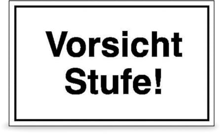 Betriebsausstattung24 Hinweisschild Vorsicht Stufe - Aluminium, geprägt - 25,0 x 15,0 cm - Betriebskennzeichnung - schwarz weiß