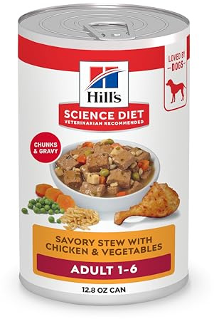 Hill's Science Diet Adult 1-6, Adult 1-6 Premium Nutrition, Wet Dog Food, Chicken & Vegetables Stew, 12.8 oz Can, Case of 12