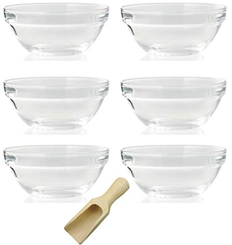 Viva-Haushaltswaren - 6 kleine Glasschälchen Schälchen für Dips, Tapas etc. Ø 7,5 cm inkl. einer kleinen Holzschaufel 7,5 cm