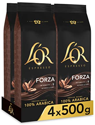 L'OR Espresso Forza Café en Grano Natural 100% Arábica - Intensidad 9 | 4x500g - Amazon Exclusive