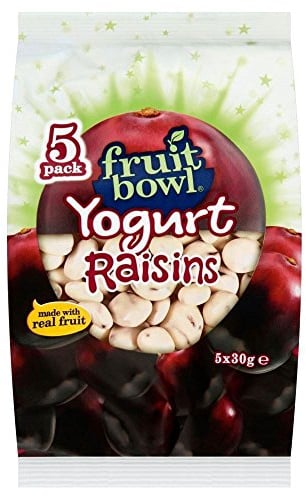 Fruit Bowl Fruit Flakes Raisins with a Yogurt Coating (5x30g) - Pack of 6