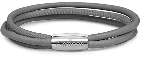 CHAMOON® Lederarmband Damen Grau - Armband Damen Leder Wickelarmband Damen Personalisiertes Armband Leder Damen, Charm Armband Frauen S 17,50 cm