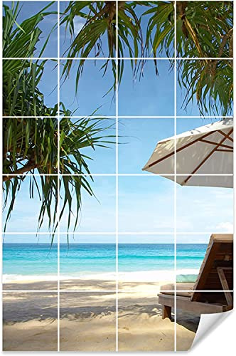 GRAZDesign Fliesenaufkleber Bad Klebefliesen selbstklebend Motiv Strand & Palme Fliesenbild - 15x15cm / Bild: 90x135cm (BxH)