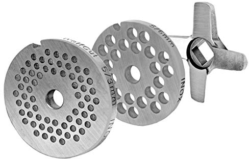 Wolfcut Lochscheibensatz 3,0mm + 6,0mm und 1 Kreuzmesser - kompatibel mit alle gängigen Fleischwölfe Größe 5 – z.B.: Bosch MUM4/MUM5 - Alexanderwerk Größe 5 – Jupiter Größe 5 und viele mehr.