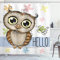 ABAKUHAUS Eulen Duschvorhang, Cartoon Schmetterling Hallo, Stoffliches Gewebe Badezimmerdekorationsset mit Haken, 175 x 220 cm, Braun Blau