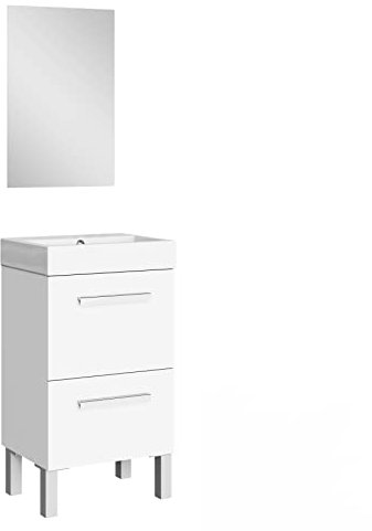 Baikal Conjunto De Mueble De Baño 45cm. Incluye Mueble con Lavabo. Melamina 16mm. Mueble MONTADO. Lavabo Encastrado. con Espejo Puerta Abatible + Cajón Blanco