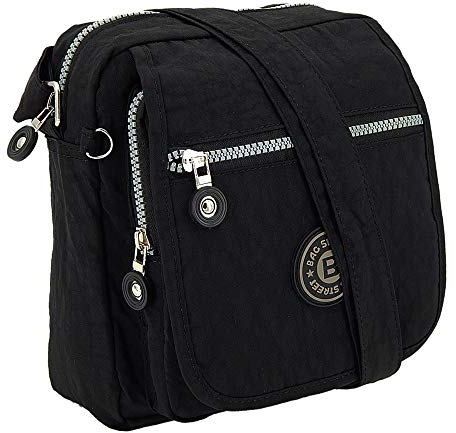 ekavale Umhängetasche Damen Klein aus Wasserabweisendes Nylon - Stylisch Schultertasche mit viele Fächer - Handtasche für Frauen für Alltagskleidung- Damen-tasche mittelgross (Schwarz)