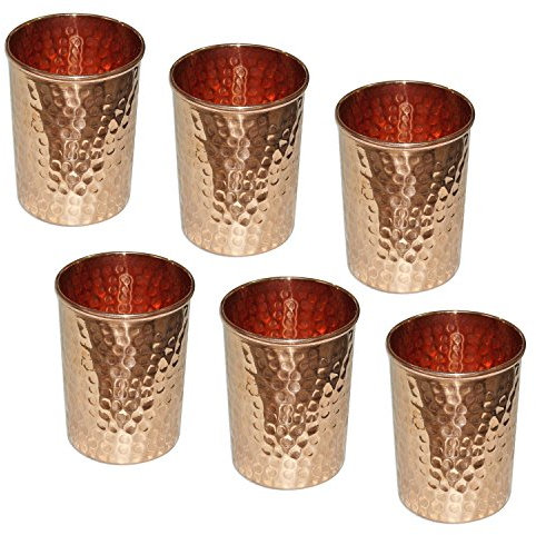 Prisha India Craft Bicchiere in vetro color rame, design martellato, capacità 250 ml, set da 6