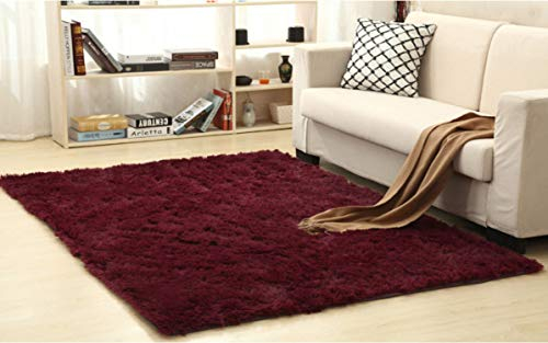 qunxun Moderne Seide Wolle Teppich Wohnzimmer Schlafsofa Teppich Bodenmatte 180 * 200 cm Lange Haare Weinrot