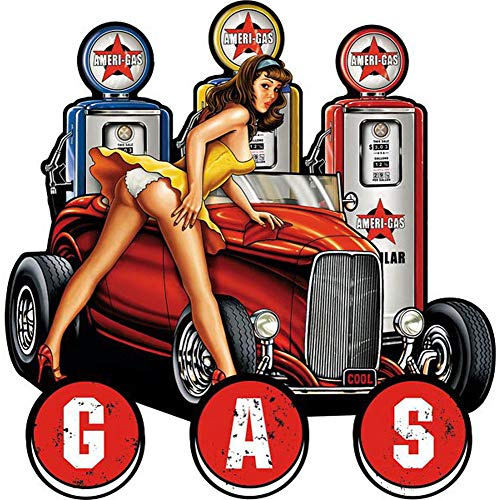 Blechwaren Fabrik Braunschweig GmbH XXL Pin up Blechschild Gasoline Tankstelle Ameri-Gas Hot Rod 38 x 38 cm Pinup5