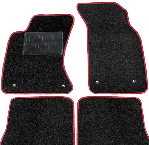 moto-MOLTICO Fußmatten Auto - Velours Autoteppiche | passend für Audi A6 IV C7 A7 I 4G - 4-teiliges Set - Schwarze Automatten mit Roten Ziernähten