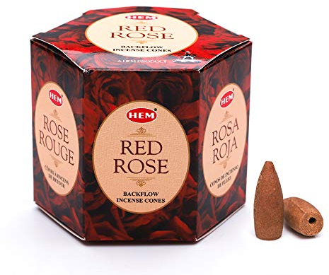 HEM Cônes d'encens marron à refoulement Red Rose | Arôme durable pour la positivité et l'air pur | Poudre de bois | Aromathérapie pour soulager le stress, purificateur d'air et nettoyage | Coffret