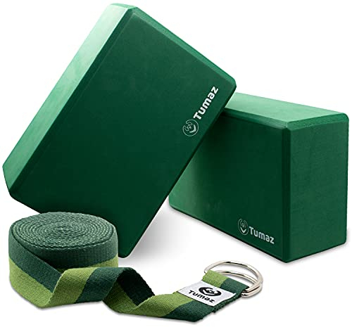 Tumaz Yoga Blöcke 2er Set - 240cm Gurt inklusive - EVA-Schaum (60x90x150mm) - hochdicht, nur 340g pro Stück - für alle Niveaus
