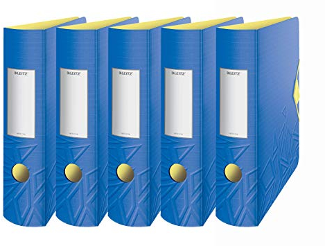Leitz Qualitäts-Ordner 180° Active Urban Chic, A4, abgerundeter Rücken mit 82 cm Breite, Gummizugverschluss, leichter Polyfoam (blau, 5 Ordner/82 mm)