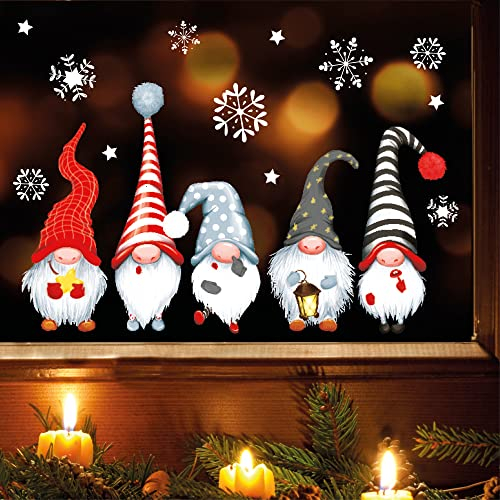 Wandtattoo Loft Fensterbilder Weihnachten mit 5 Wichteln und Schneeflocken – Wiederverwendbar – A2 Bogen, 38 Sticker – Weihnachstdeko Fenster Kinderzimmer, Weihnachtsbilder Fenster, Fensterbild Winter