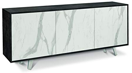 Sarmog Mobile 3 ante, Madia soggiorno moderna, Mobile tv, Madia soggiorno, 3 ante apertura push pull, Made in Italy, Kit 74x177x41 (Ossido nero/Marmo calacatta)