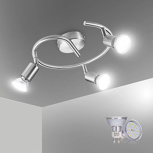 BOJIM Deckenstrahler 3 Flammig Lampe, LED Strahler Deckenleuchte Matt Nickel, Inkl. 3x6W Decke GU10 Spot Schwenkbar Deckenlampe, Modern Light für Küche Wohnzimmer Flur Innen Ceiling Büro, Neutralweiß